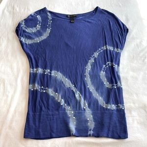INC Classy Deep Blue Top with Sequin Accents, Large